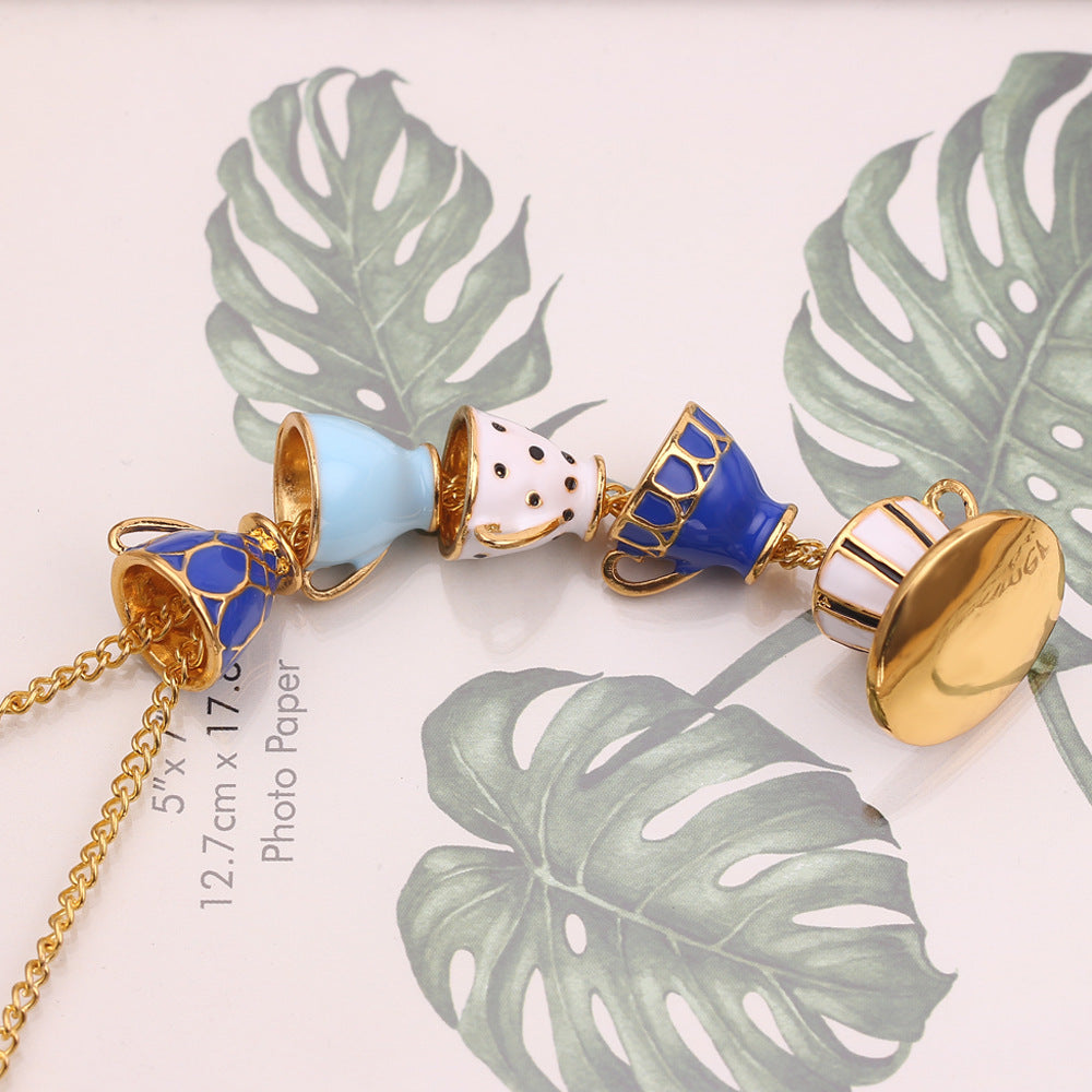 Wholesale Enamel Glaze Tea Cup Long Alloy Necklace